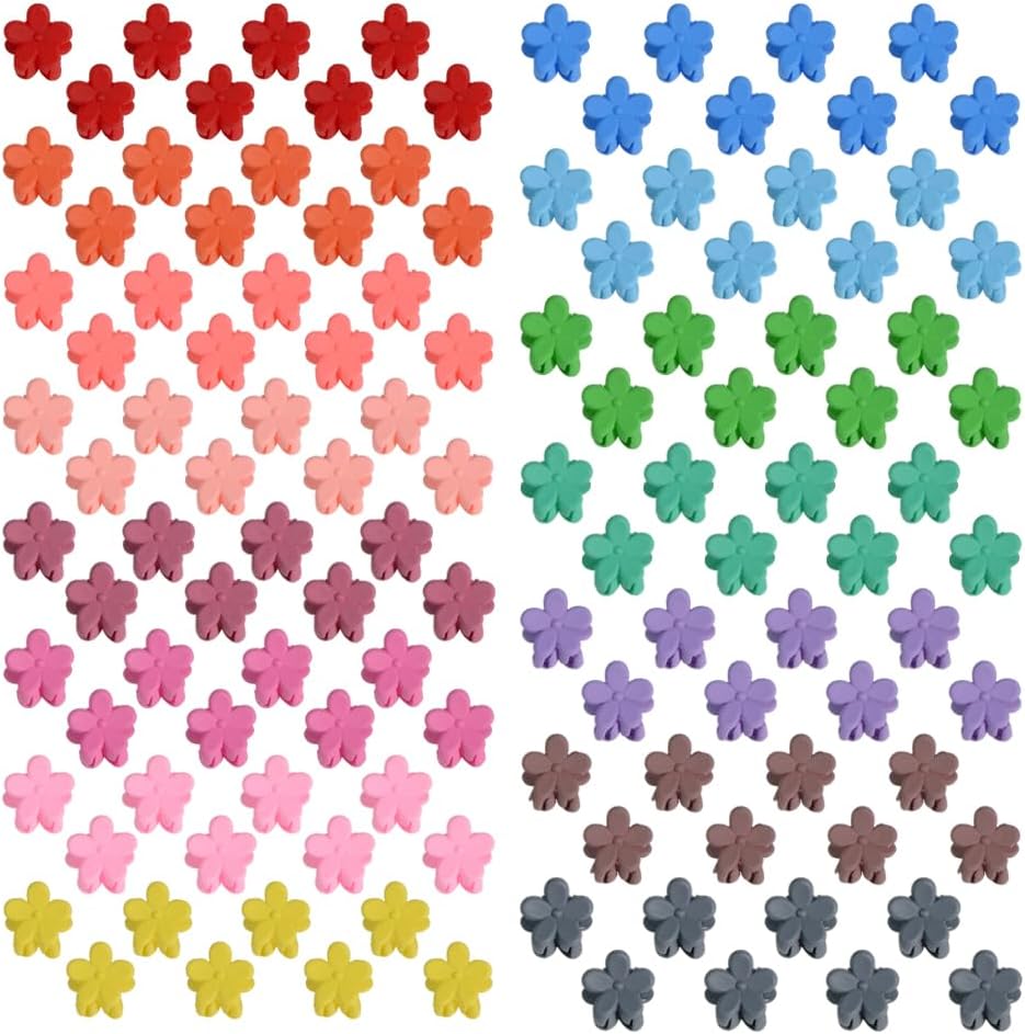 Yongdeli mini flower hair claw clips pack front view showing assorted colorful matte shades.
