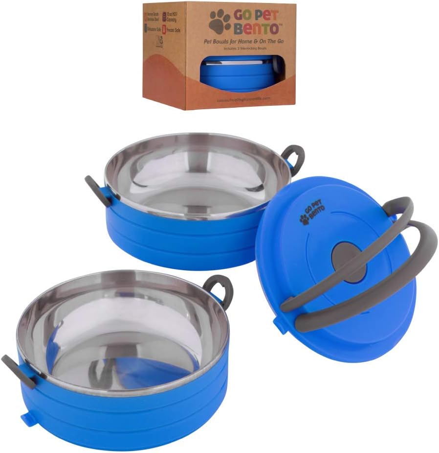 Compact stackable dog food and water container set in pink color