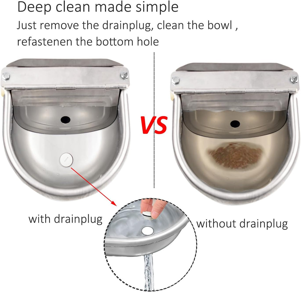 Large capacity automatic poultry and dog water feeder with drain plug