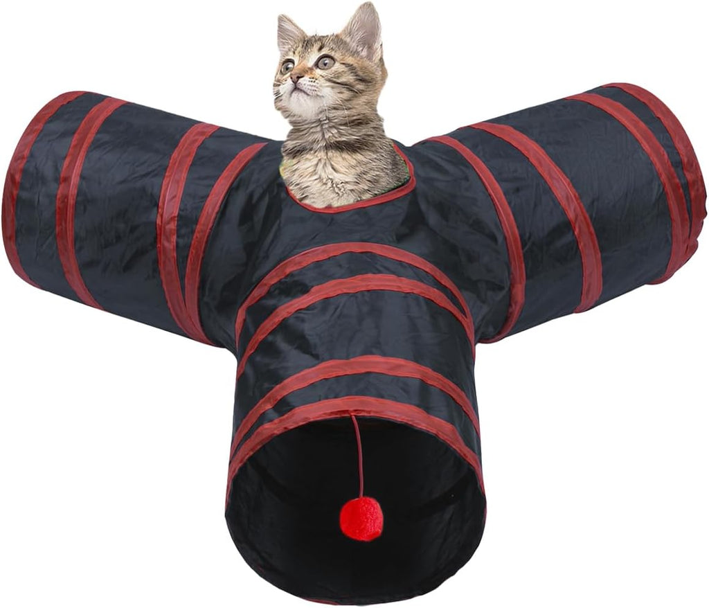 T-shape pet tunnel layout from an overhead view illustrating the multiple paths for indoor pet chasing games.