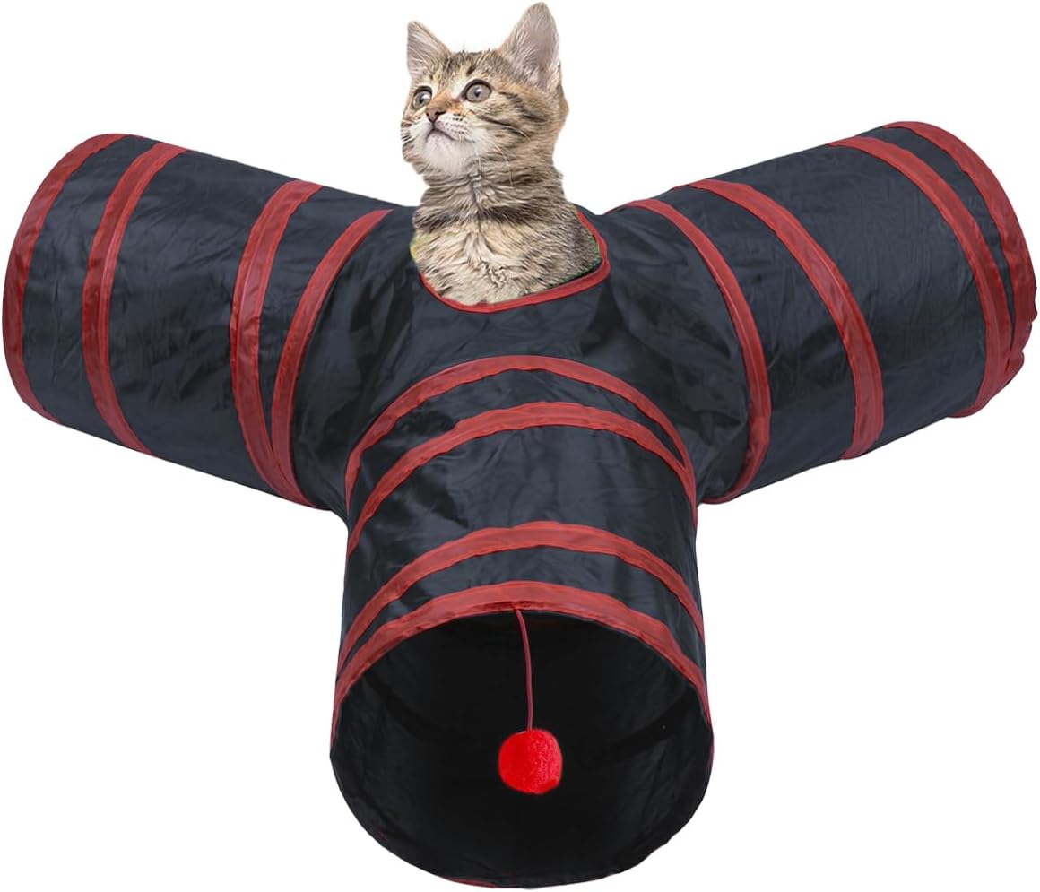 T-shape pet tunnel layout from an overhead view illustrating the multiple paths for indoor pet chasing games.