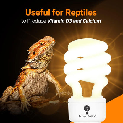 Bluex Bulbs 13W 10.0 UVB desert light bulb close up highlighting spiral design.