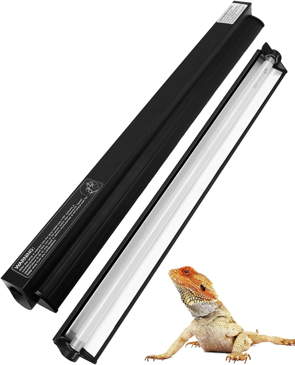 Operational Ycxydr T5 UVB lamp illuminating a desert habitat setup