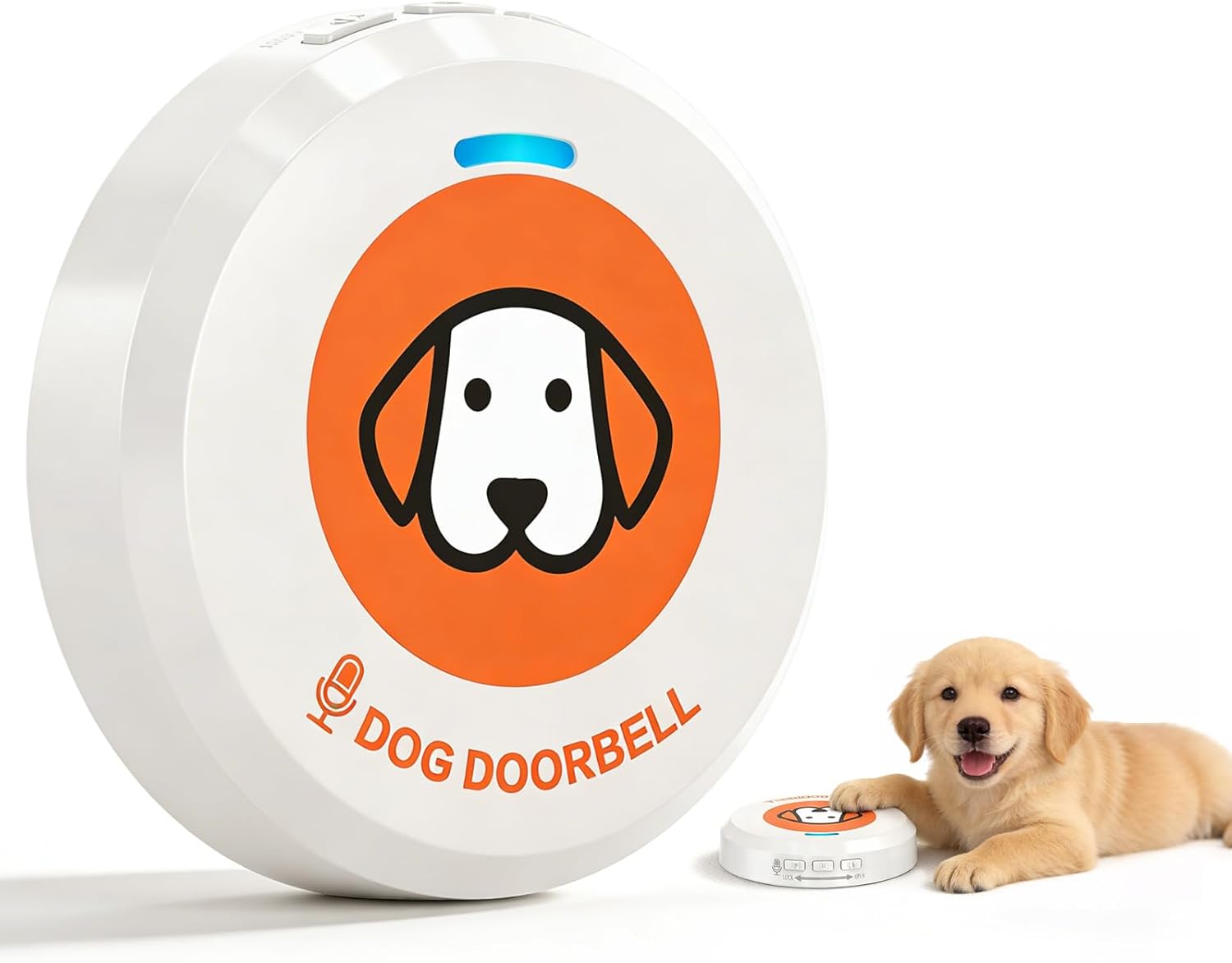 ChunHee recordable dog doorbell front view showing the large touch activation training button