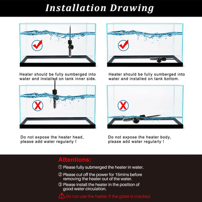 Pulaco submersible heater horizontal placement in small tank