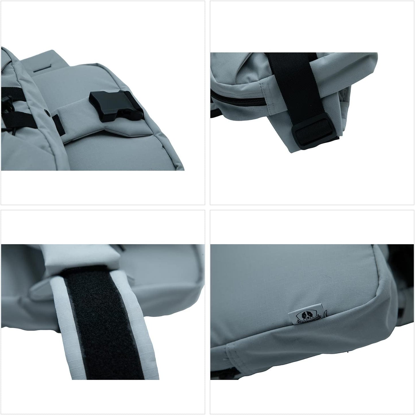 Heavy duty nylon dog backpack with top grab handle close up