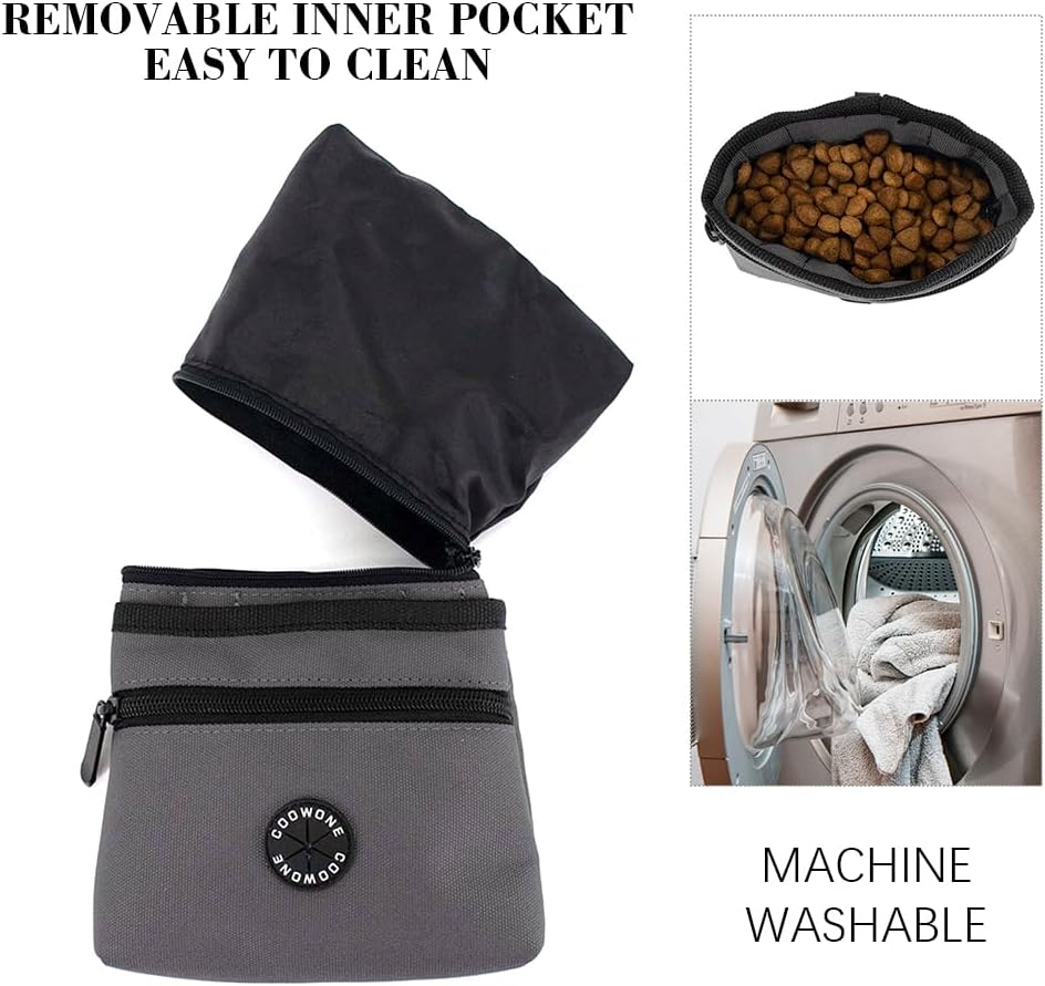 COOWONE dog treat pouch displaying built in front pet poop bag dispenser