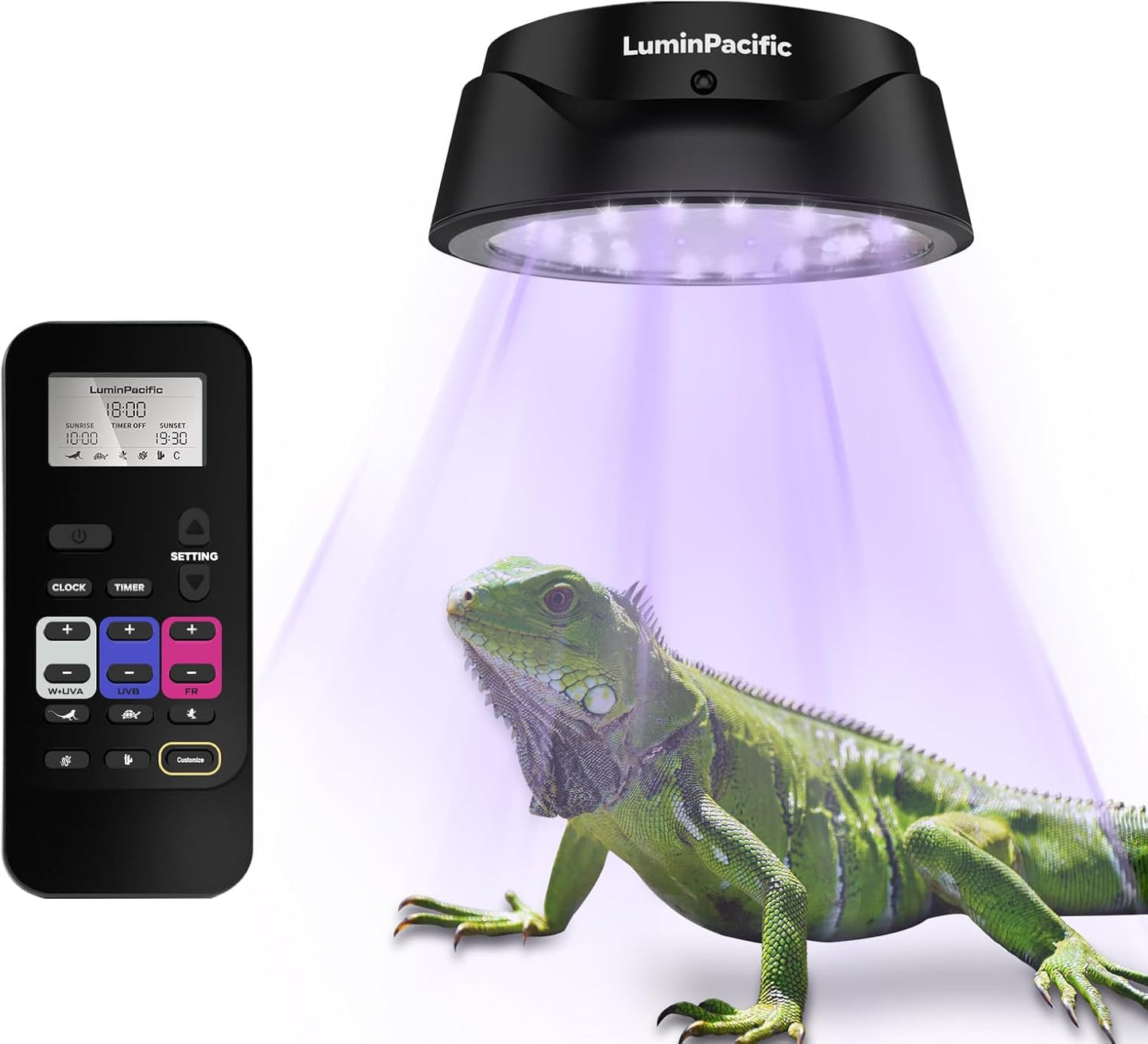 LuminPacific UVB reptiles light front view showcasing the sleek LED strip design for terrariums.
