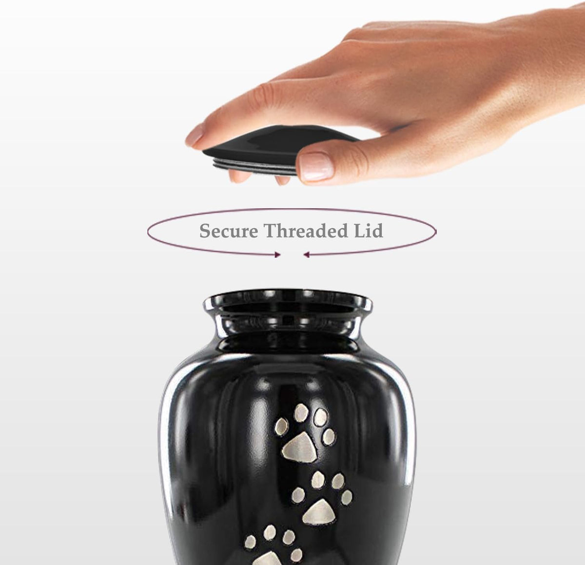 Trupoint Memorials small pet urn shown alongside protective velvet storage bag