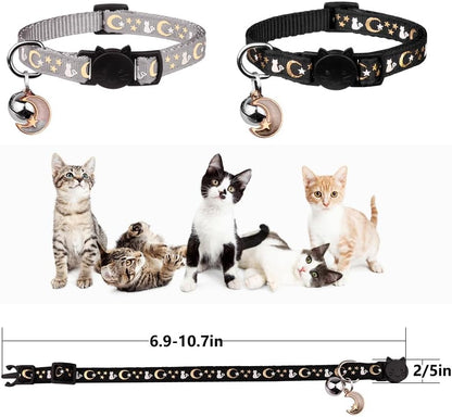 Baeuppit adjustable nylon pet collar with silver jingle bell and pendant