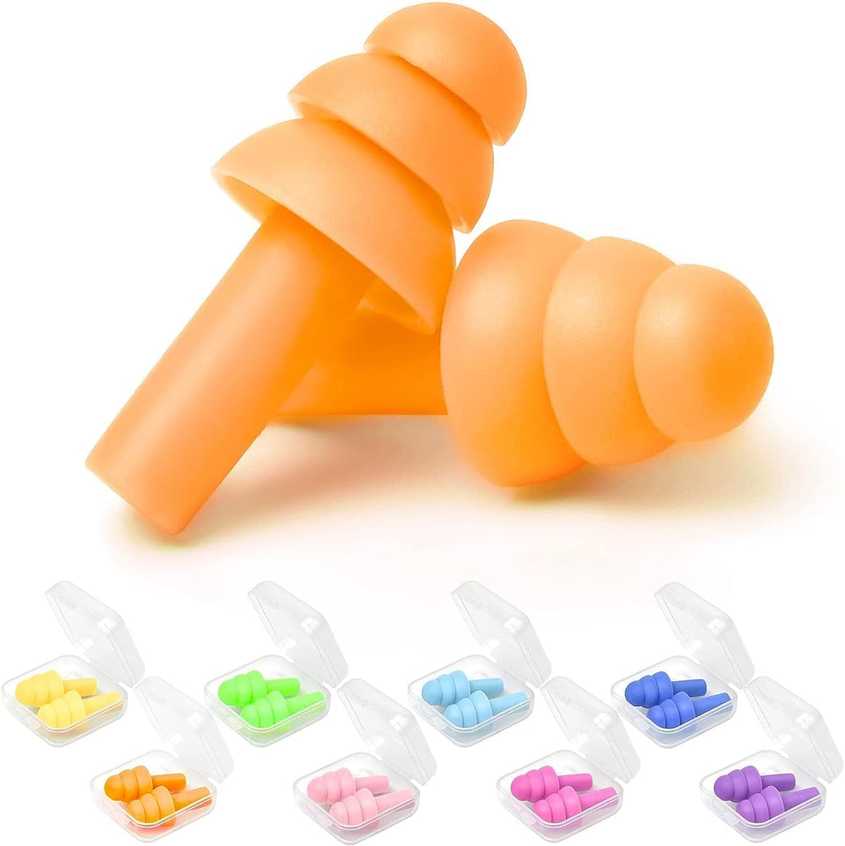 YUNHAN HN Reusable Silicone Noise Cancelling Earplugs front view showing 8 pairs in multiple colors.
