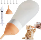 Elevonix Silicone Kitten and Puppy Feeding Bottle Kit front view showcasing the white squeezable bottle and replacement nipples