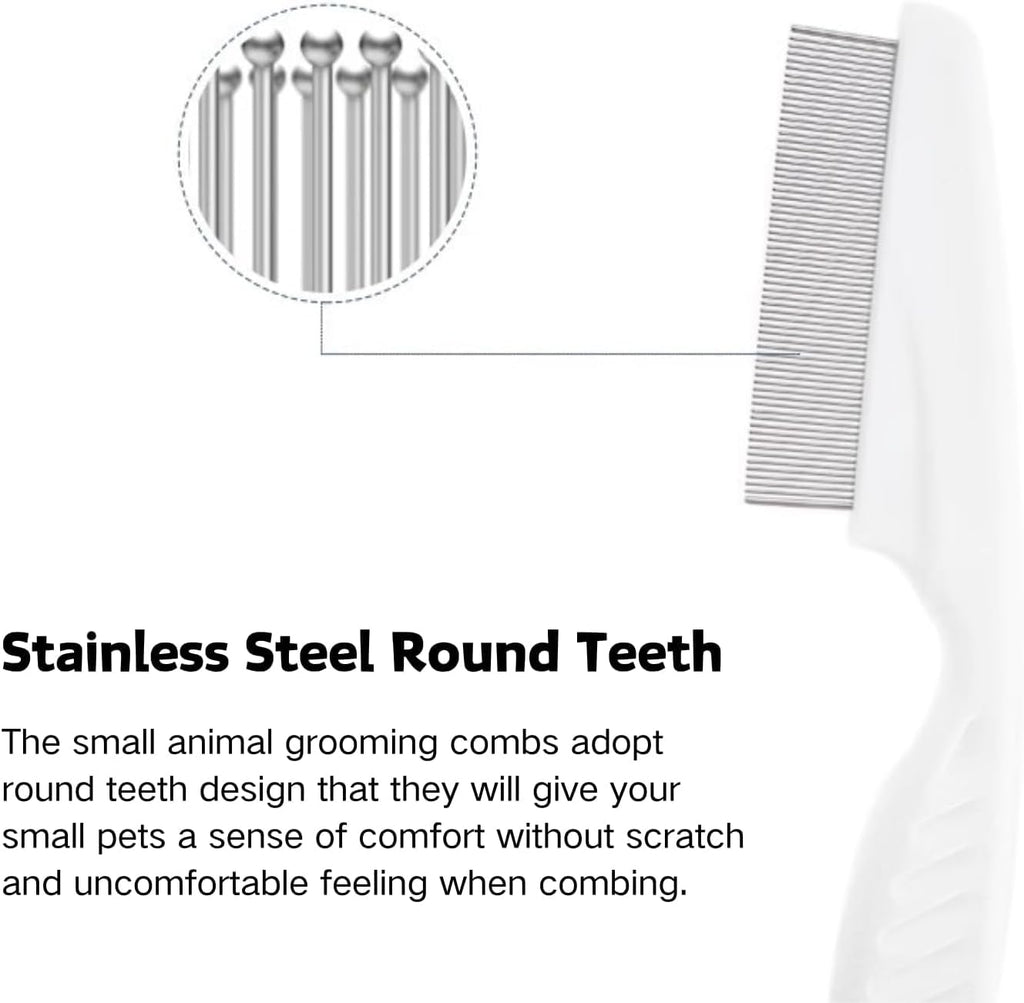 Close up of rounded metal teeth on a premium cat deshedding brush for safe pet skin massage.