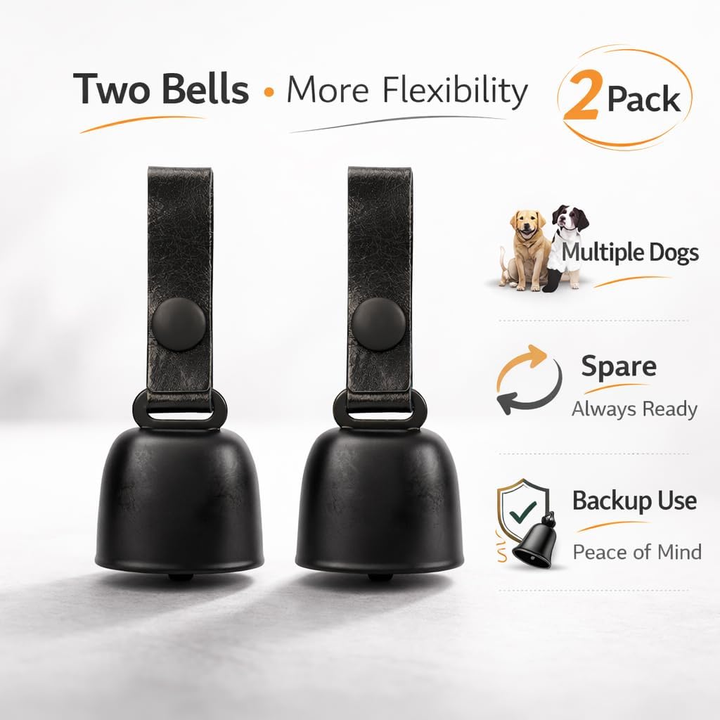 Authentic kcrygogo matte black cow bell showing the quick-release clip mechanism for dog collars