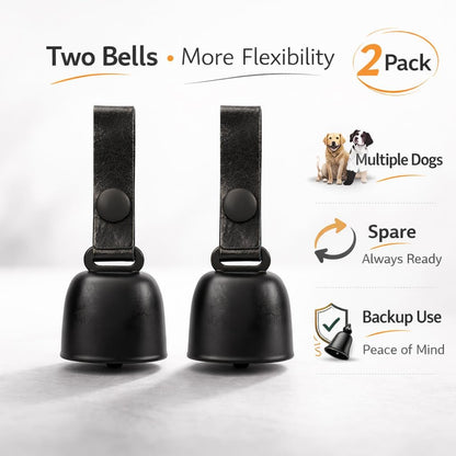 Authentic kcrygogo matte black cow bell showing the quick-release clip mechanism for dog collars