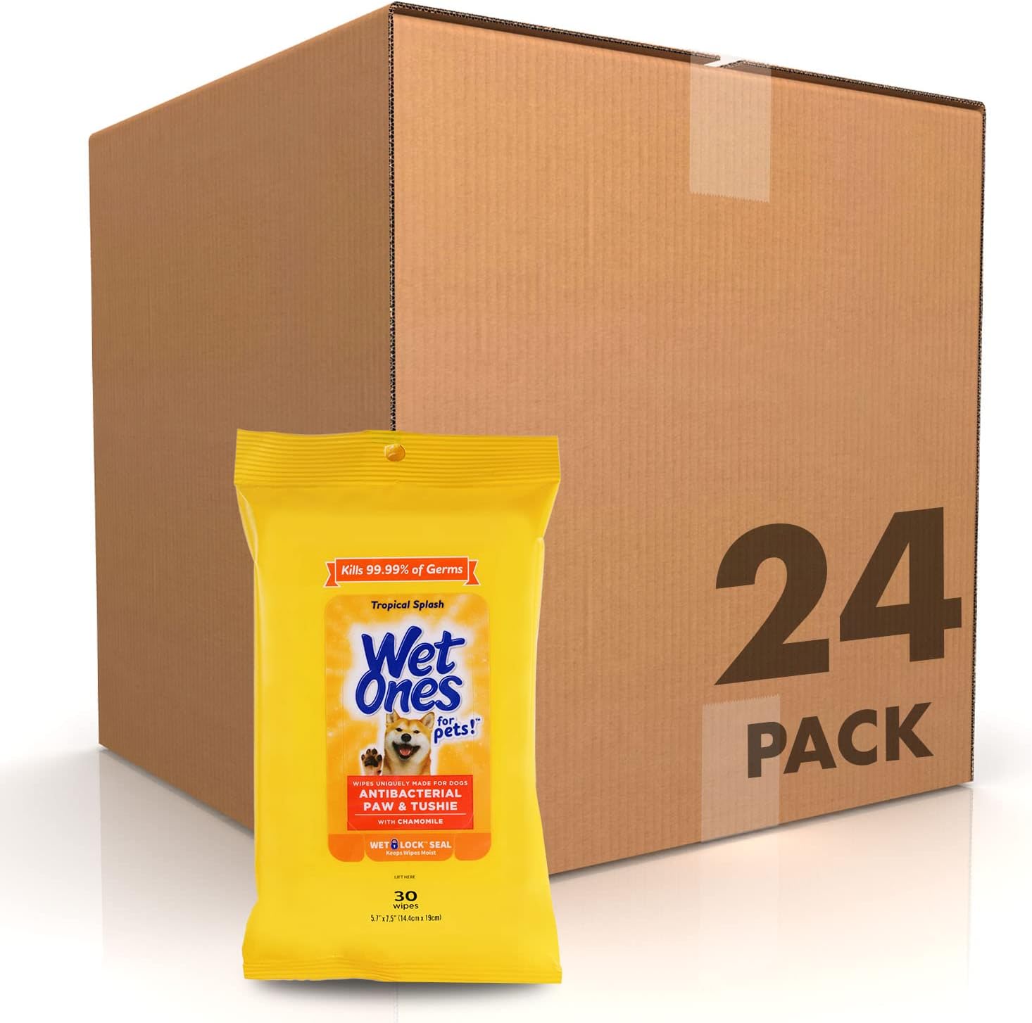 Wet Ones pet care wipes with nourishing chamomile extract packaging