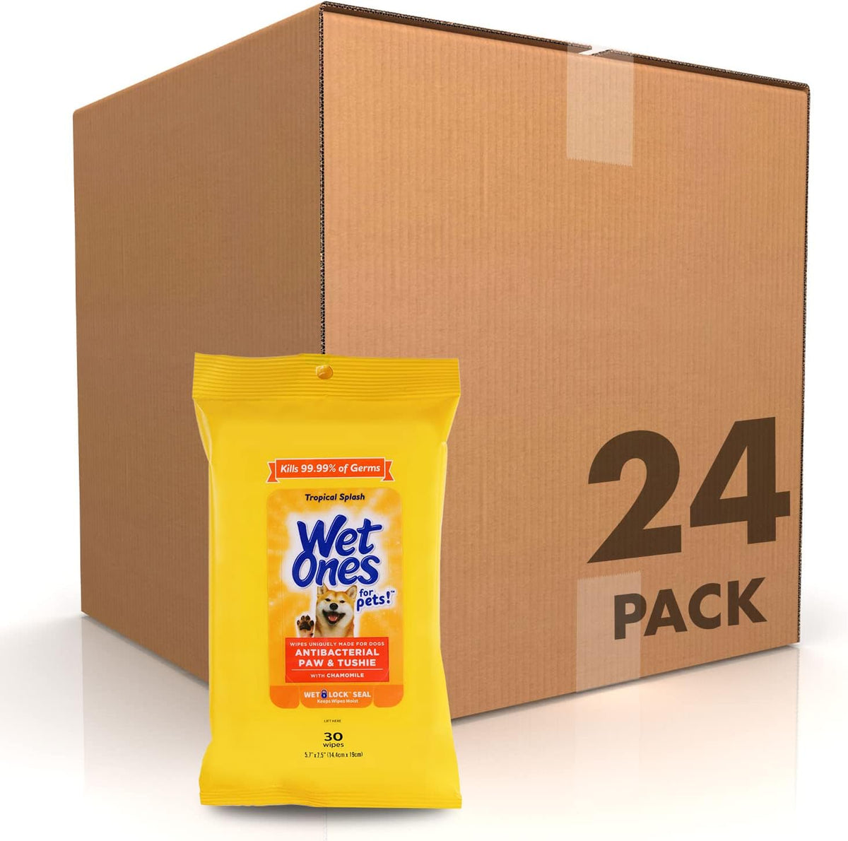 Wet Ones pet care wipes with nourishing chamomile extract packaging