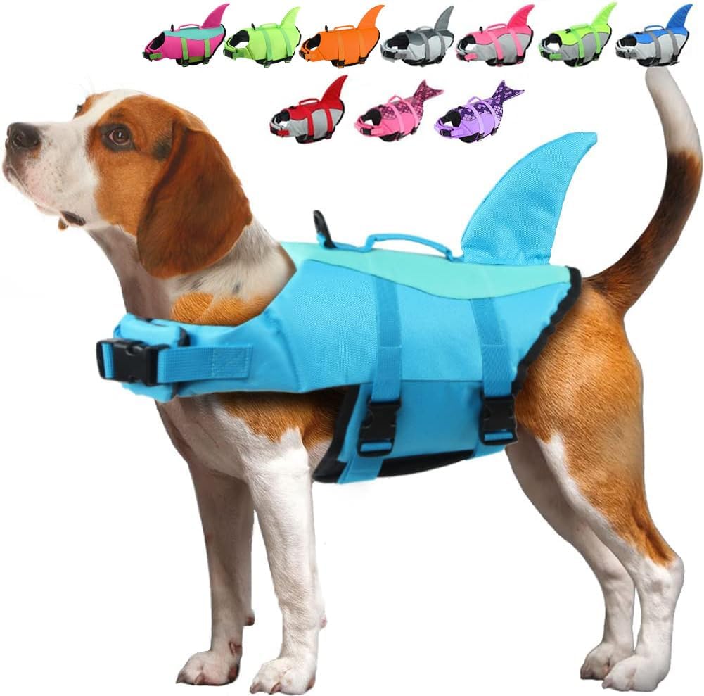 EMUST dog life vest front view pool blue swimming jacket