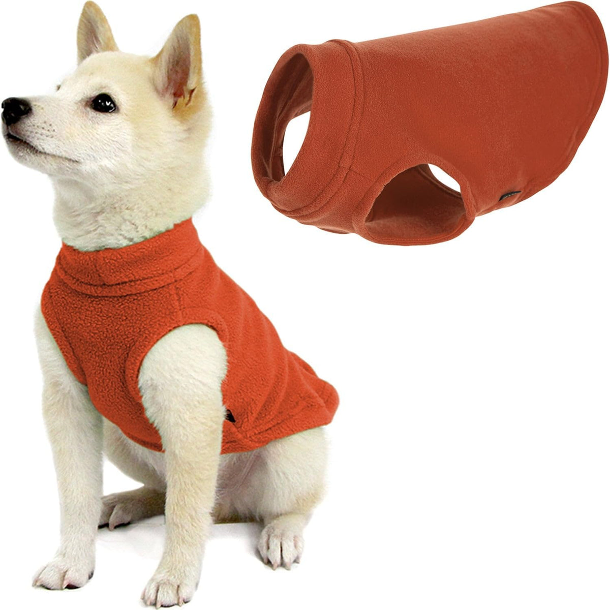 Gooby Stretch Fleece Vest dog sweater front view in pumpkin