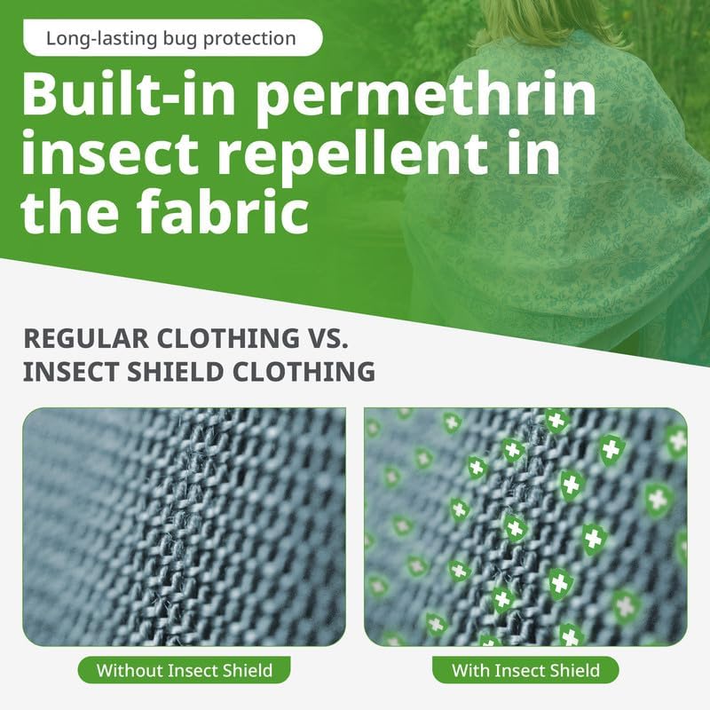 Close up of Insect Shield fabric texture and floral pattern
