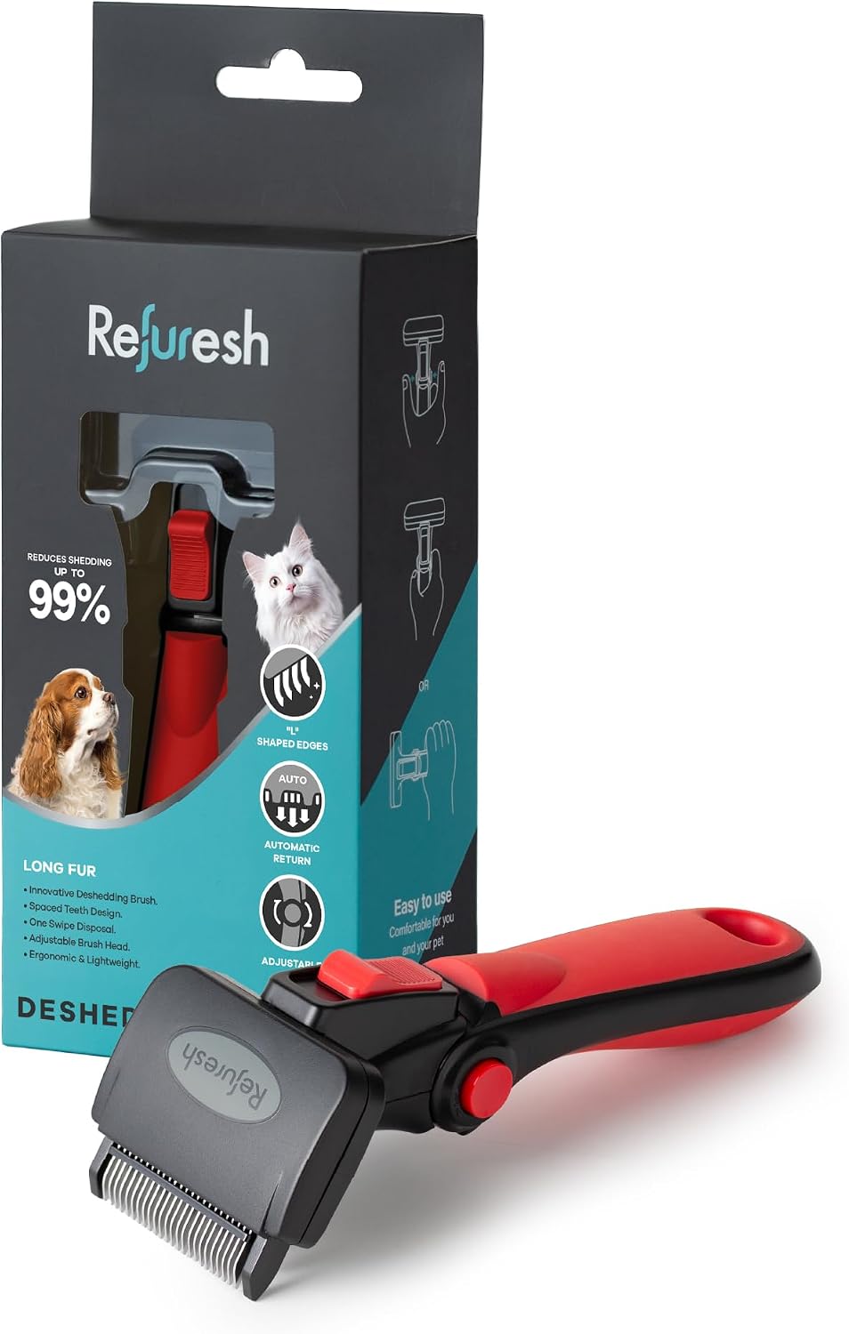 Deshedding Dog Brush for Long Hair (Medium,Blue) - Gentle Deshedding Tool for Dogs & Cats - Reduces Shedding, Without damaging Topcoat. Removes Loose Fur & Dead Undercoat. - Image 12