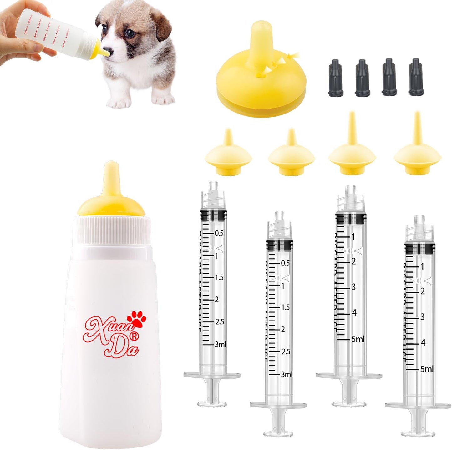 Kitten Bottle Feeding kit with Feeding Nipple and Syringe, Soft Silicone Nursing Pet Feeding Bottle, Ventilation Valve Resistant Tearing for Small Puppies, Kittens, Rabbit (M Nipple-Yellow) - Image 12