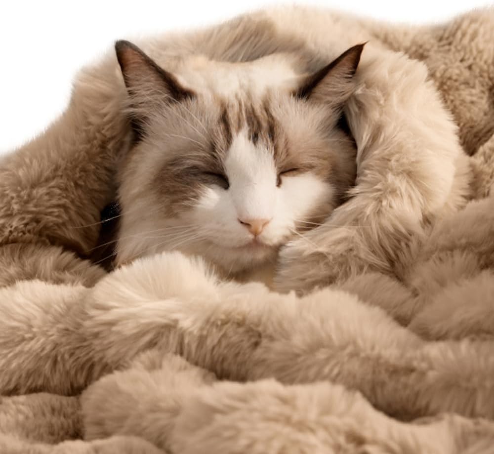 SOMAHE Cat Blanket, Reversible Sherpa & Bubble Fleece Pet Throw, Ultra-Soft Plush for Indoor Cats, Machine Washable, Anti-Static, Warm & Cozy, 22"x18" Inch White - Image 11