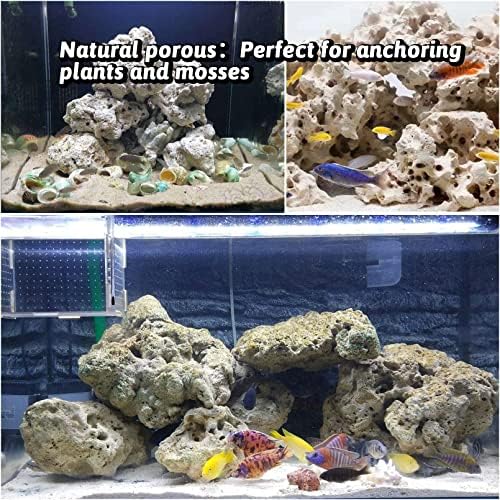 Hamiledyi natural limestone aquarium decor displaying porous holes and crevices.
