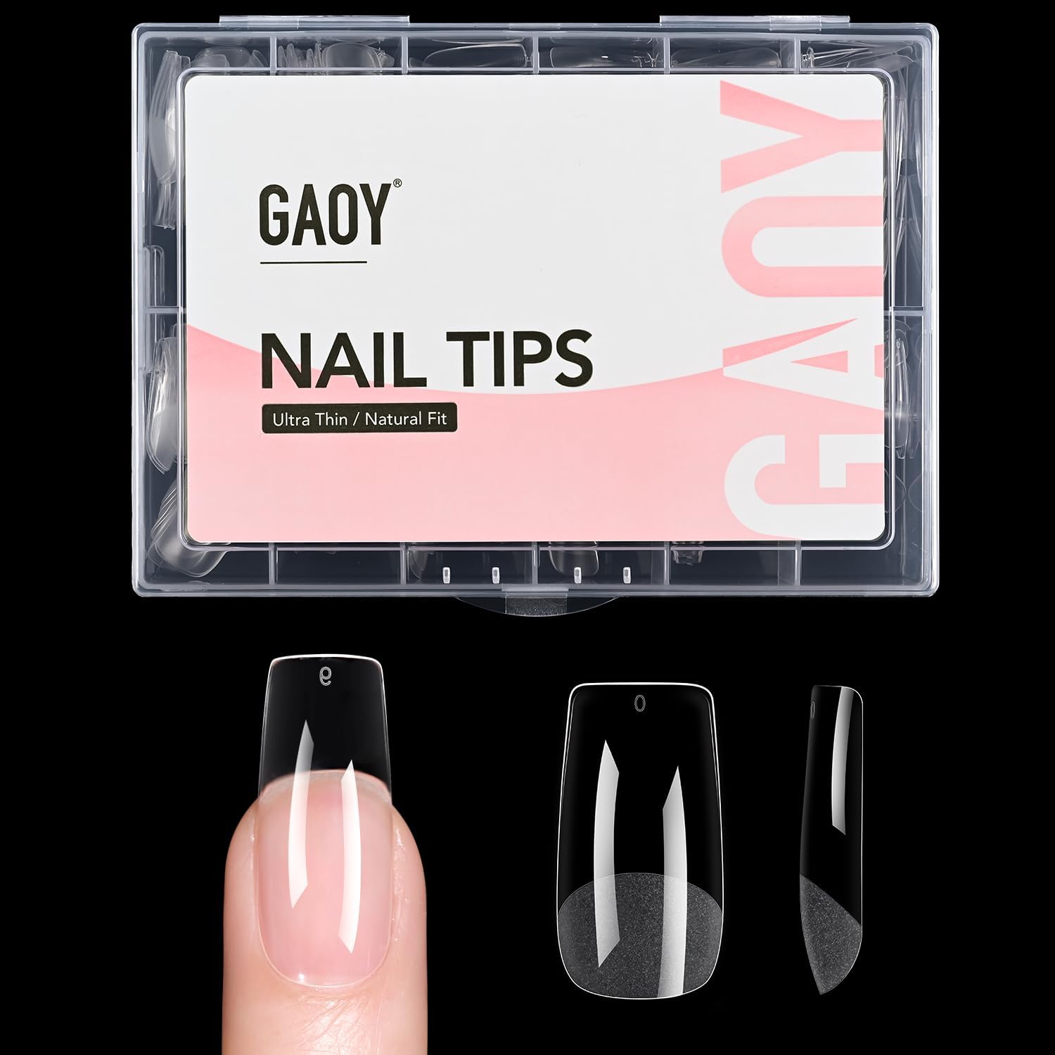 GAOY medium square gel nail tips in 12 sizes for full cover application