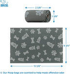 Dog poop bag dispenser capsule showing the scented bag roll refill process.