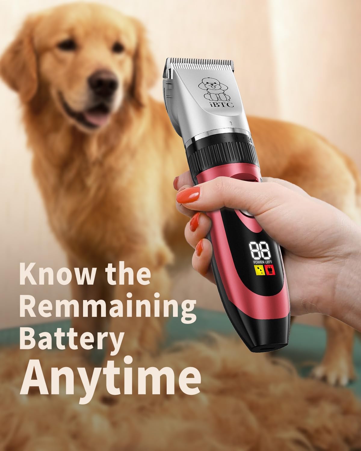 Cakapet pet hair trimmer with digital power display and metal blade