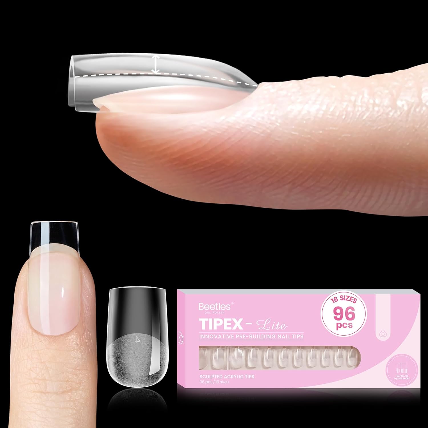 Beetles Gel Polish Tipex Lite pre-built apex nail tips in short square shape for extensions
