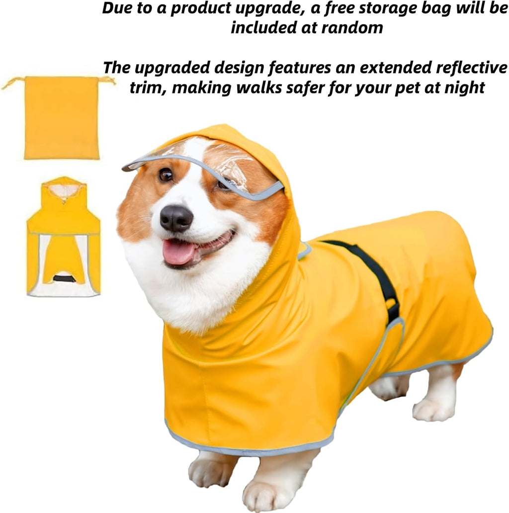 Authentic USA imported yellow dog rain wear back view showing leg straps