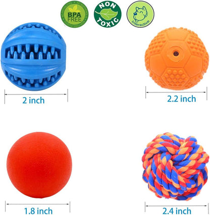 Set of four assorted interactive dog chew toys