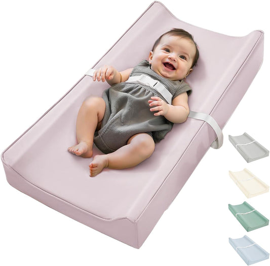 Navari Vegan Leather Baby Changing Pad front view premium pink diaper mat for nursery dresser