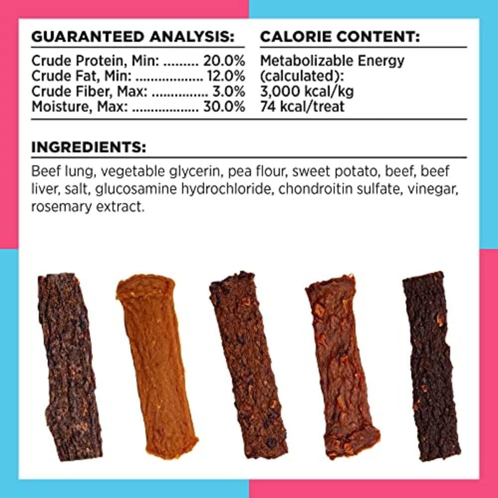 Feeding guide detail on Bixbi dog jerky treat packaging