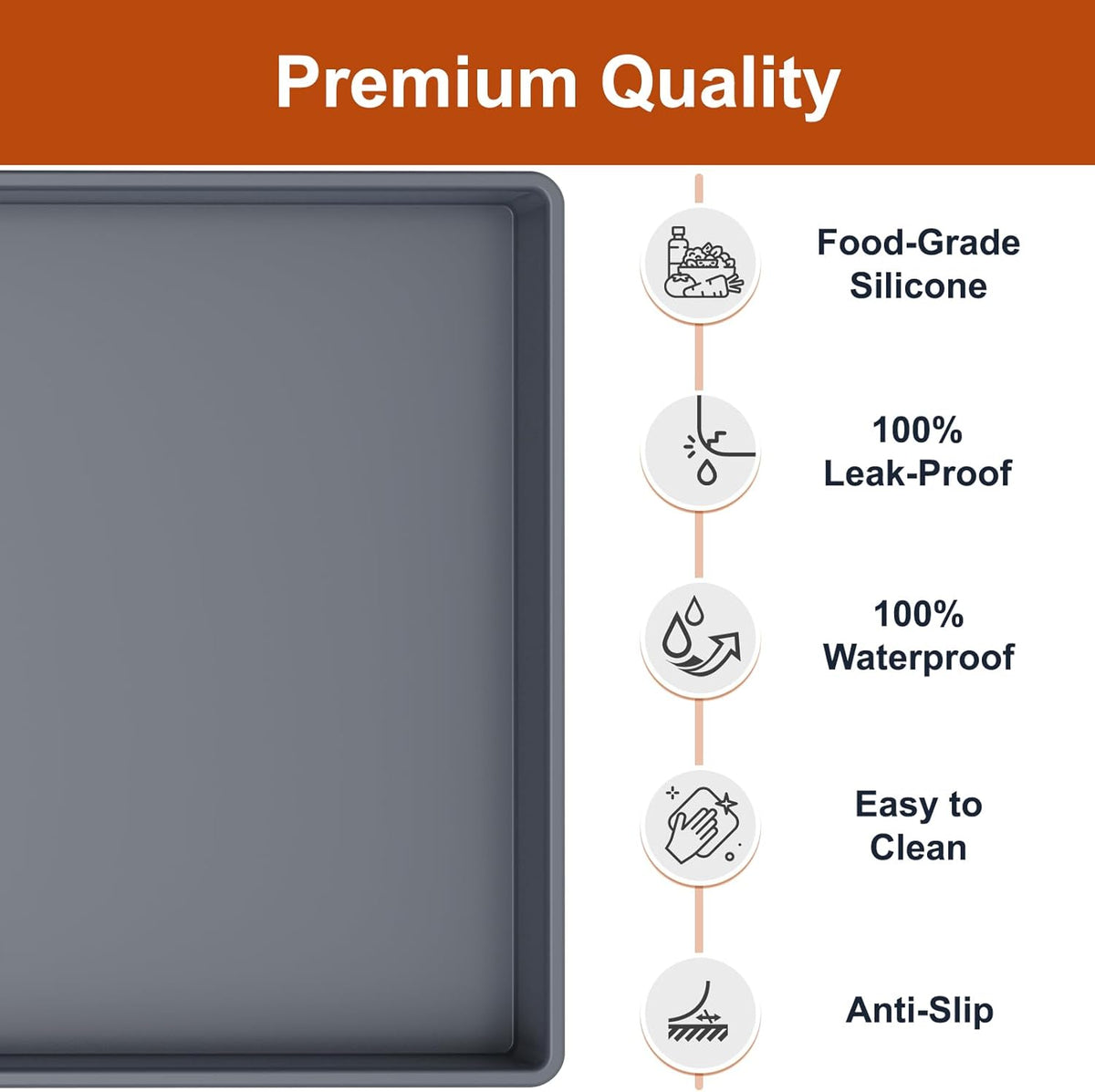 19" x 12" Extra Thick Silicone Mat Waterproof with Raised Edge, Gray - Image 2