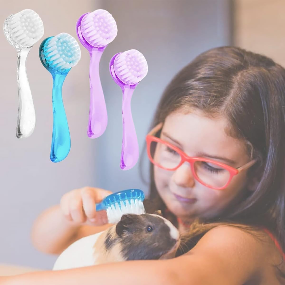 Livaprul hamster brush showing the close up of the gentle bristles used for pet massage.