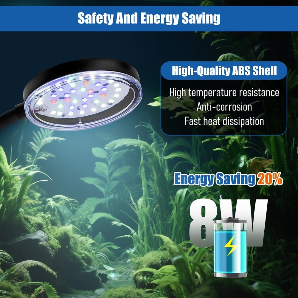 Novique mini LED fish tank light showing the 28 high color rendering lamp beads
