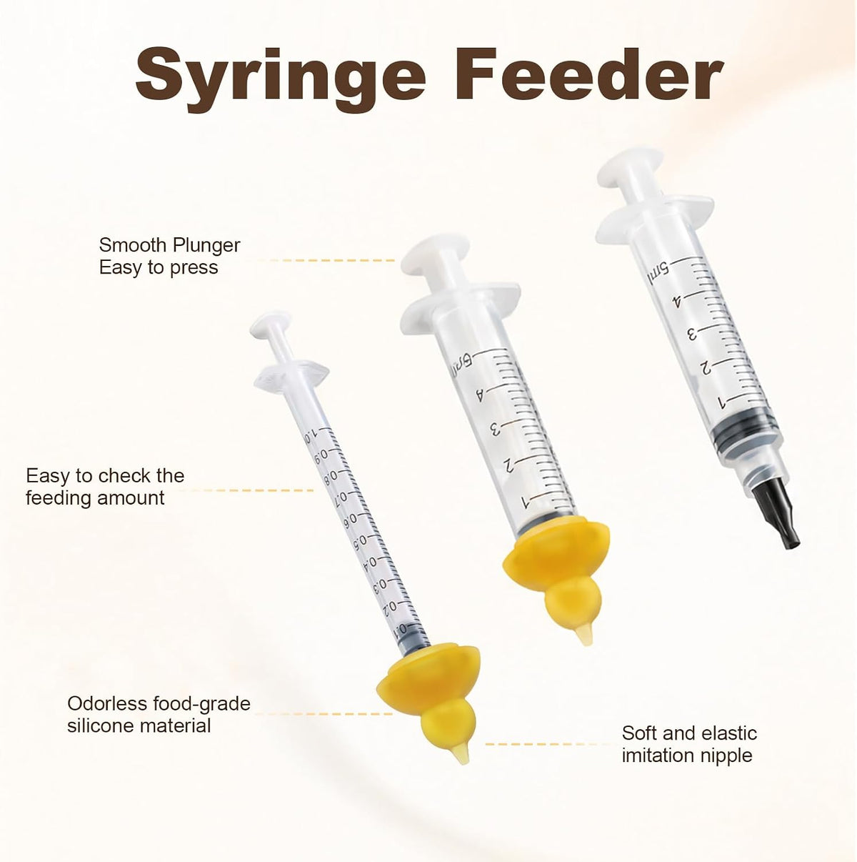 Graduated pet feeding syringes with clear measurement scales for accurate medicine dosage