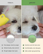Petora eye comb removing tear stains from a dog face