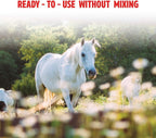 Manna Pro horse fly spray bottle outlining the seventy plus species of pests killed