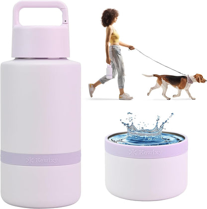 BPA free double walled insulated dog water container for car travel and hiking