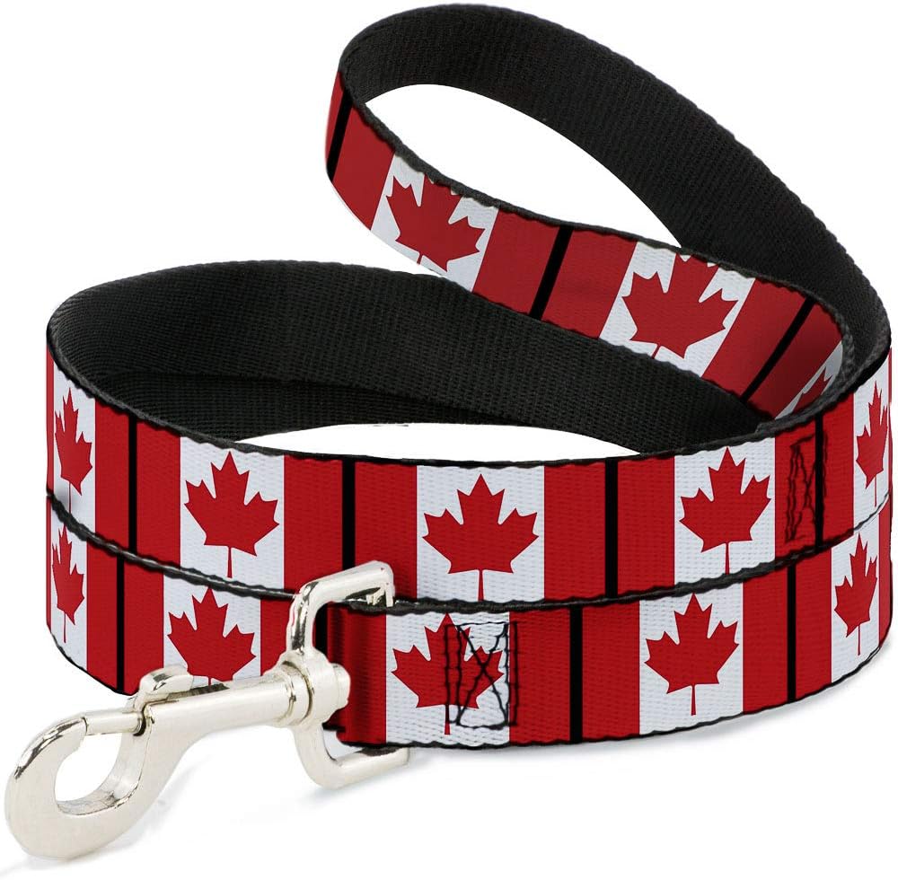 Buckle-Down Canada flags dog leash front view showing full length