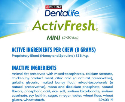 Close-up view of the honey and spirulina infused daily oral care dog chew.