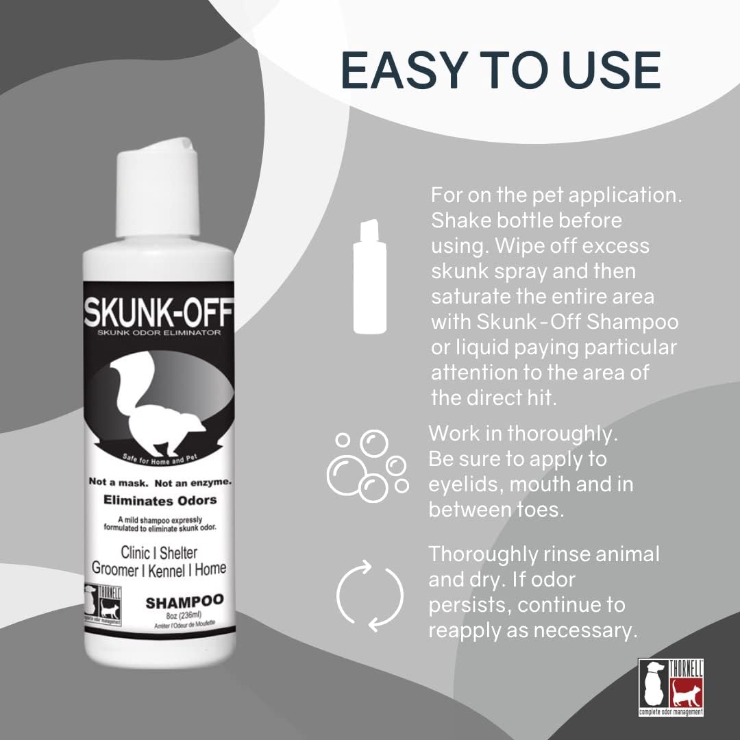 Odorcide Skunk Off Pet Shampoo 8 fluid ounce bottle back label instructions