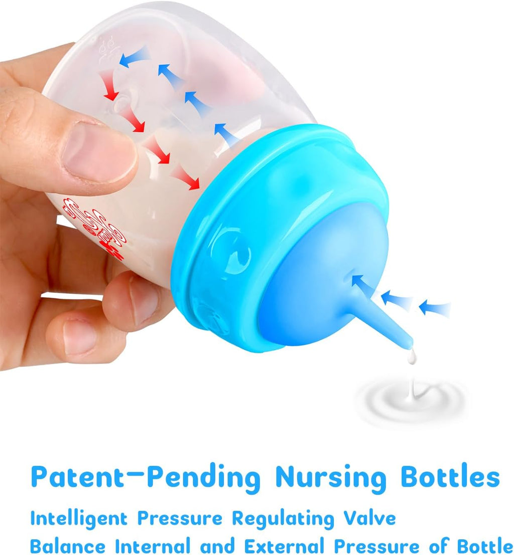 BPA free wide mouth pet feeding bottle disassembled for easy cleaning and sterilization.