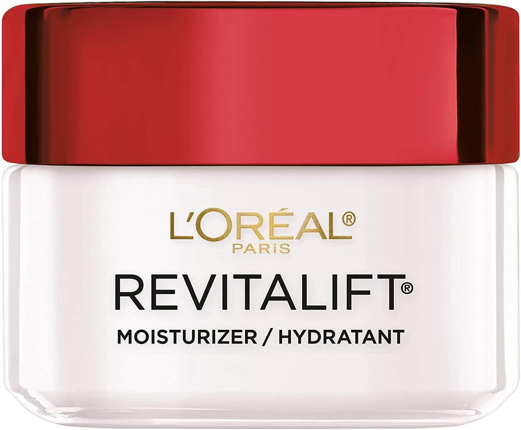 L'Oreal Paris Revitalift anti-aging facial cream jar showing product texture