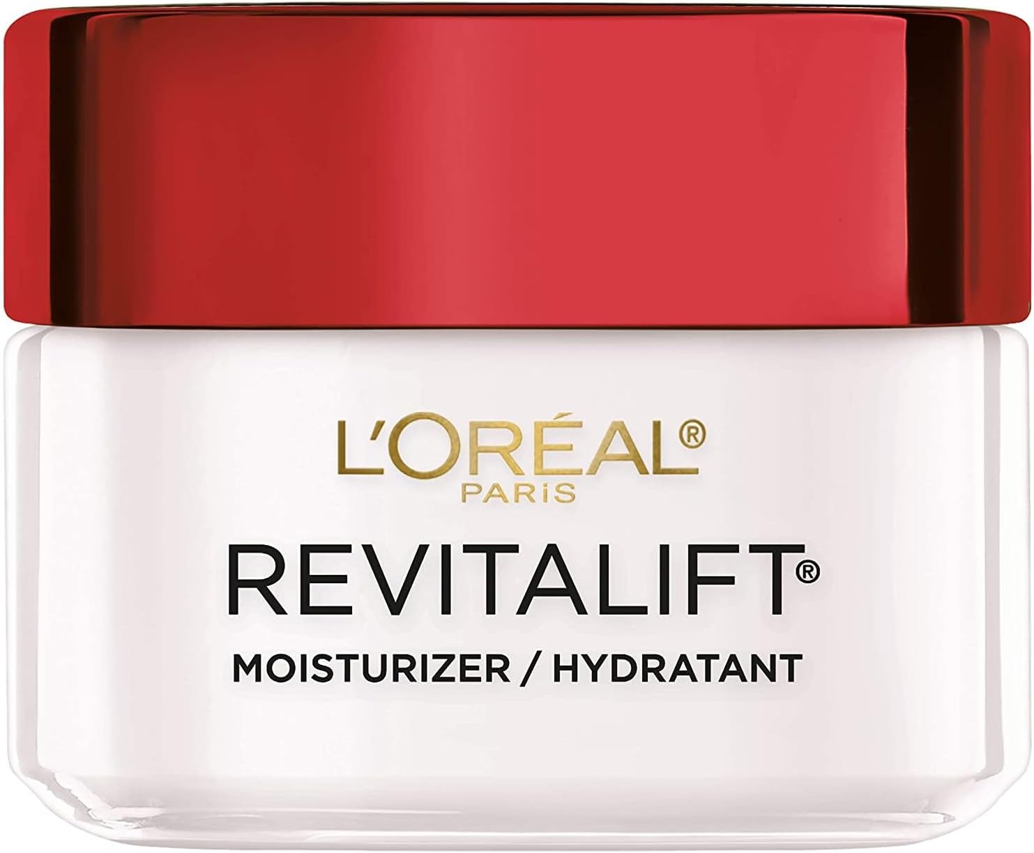 L'Oreal Paris Revitalift anti-aging facial cream jar showing product texture