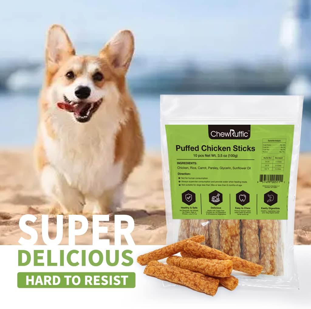 Close up of grain-free chicken dog chew sticks